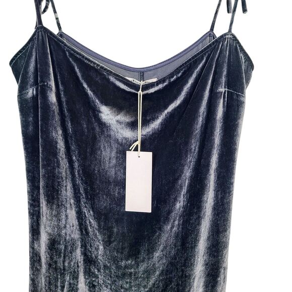 NEW Reformation Dress L Gray Velvet Spaghetti Straps Front Slit Sheath - Picture 4 of 10